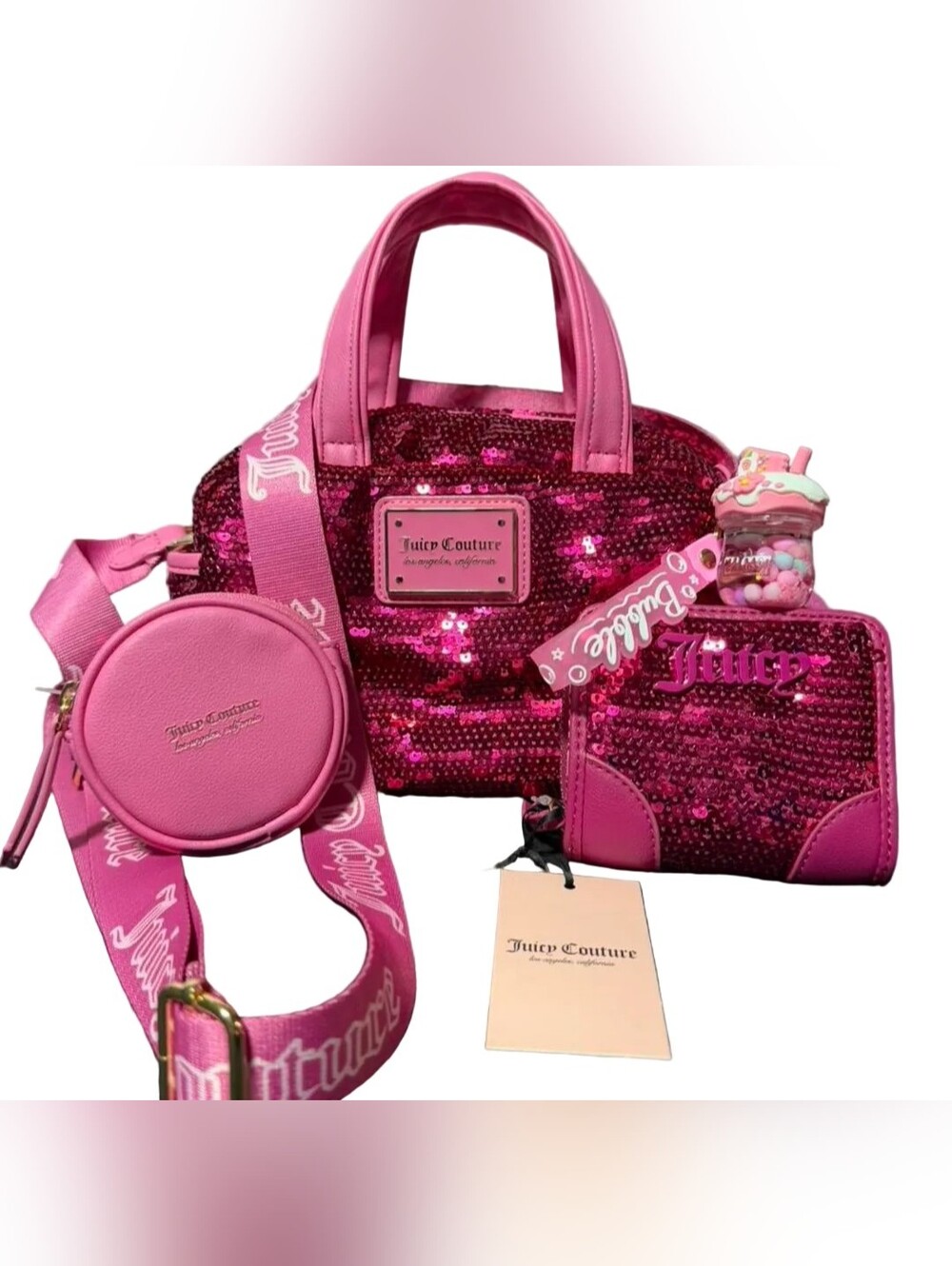 Juicy Couture Pink Sequin Handbag Set/w Matching Wallet